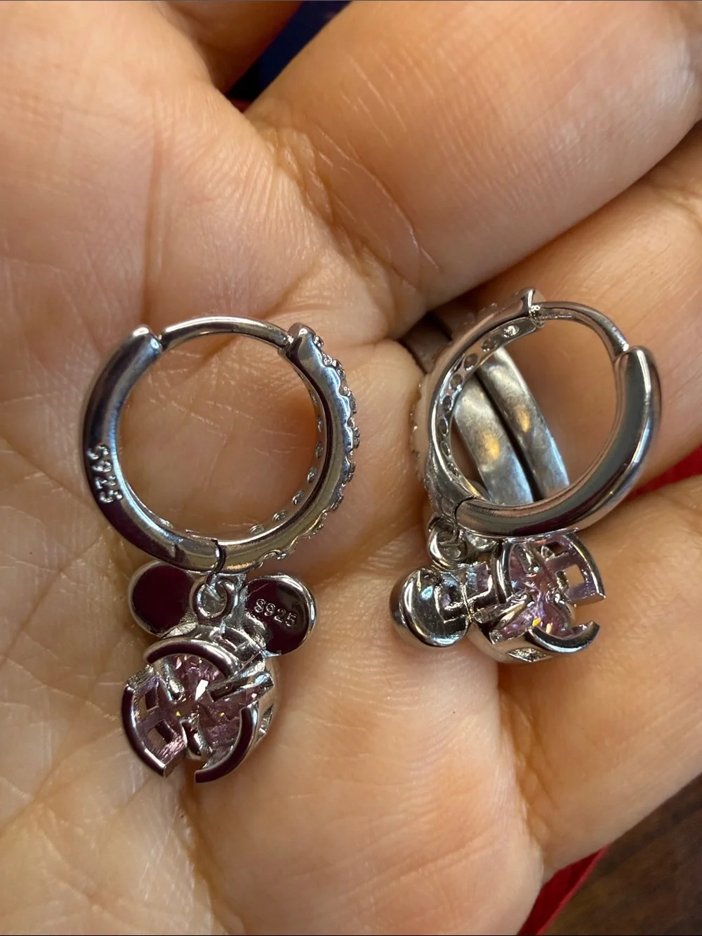 Disney Pink Minnie Mouse Sterling Silver Dangle Earrings